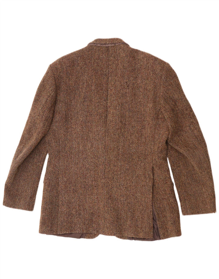 Męska marynarka zapinana na 2 guziki Harris Tweed UK 40 Duża brązowa wełna w jodełkę