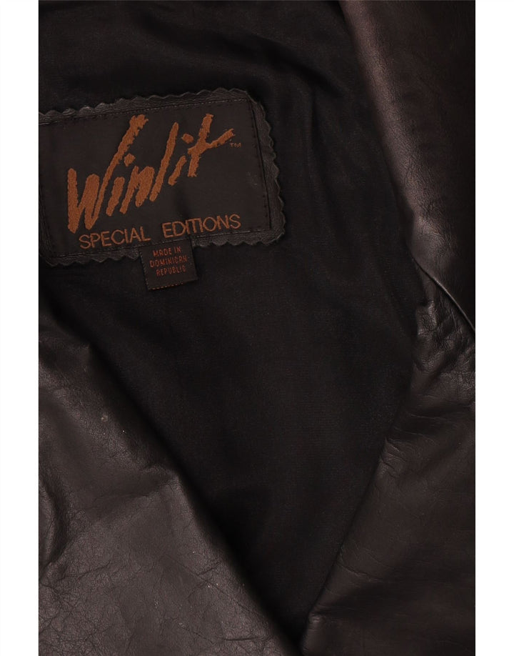 Vintage damski płaszcz skórzany oversize UK 16, duży czarny