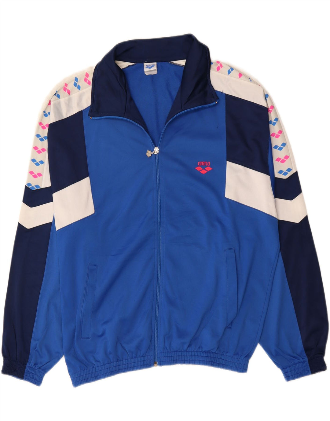 Męska kurtka dresowa ARENA z grafiką, duży niebieski poliester z blokami kolorów