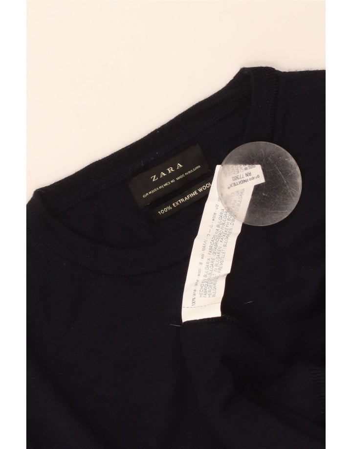 Męski sweter z okrągłym dekoltem Zara, średni granatowy wełniany
