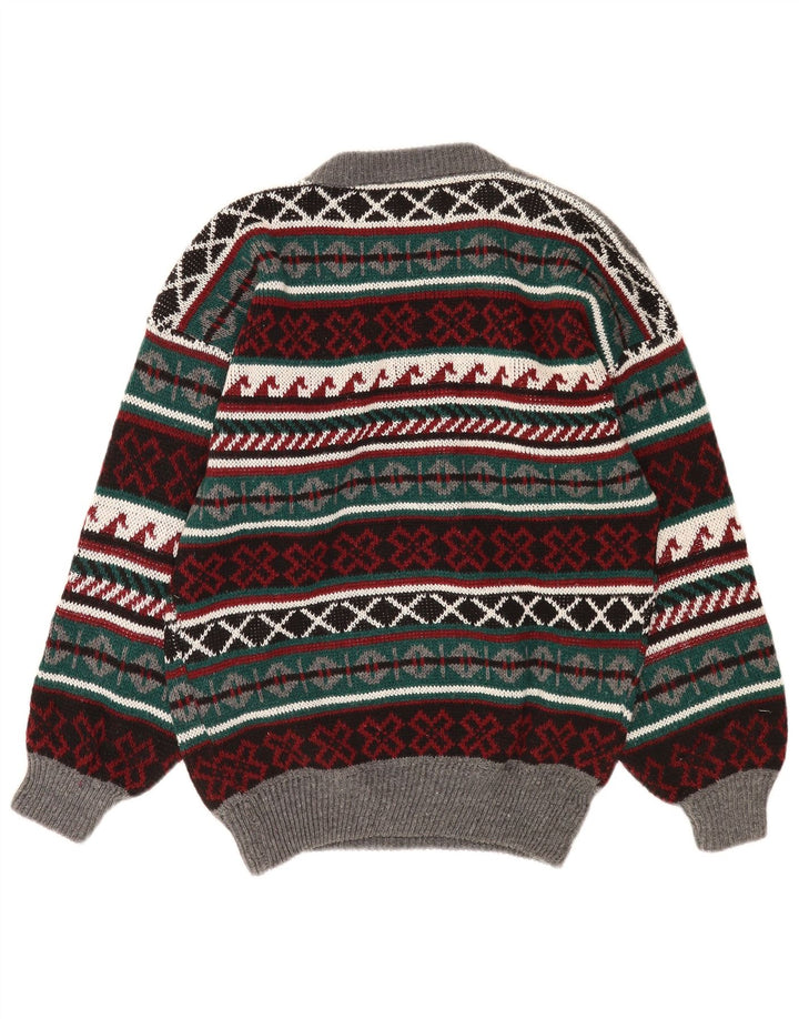 Vintage męski sweter z okrągłym dekoltem, duży, wielobarwny Fair Isle