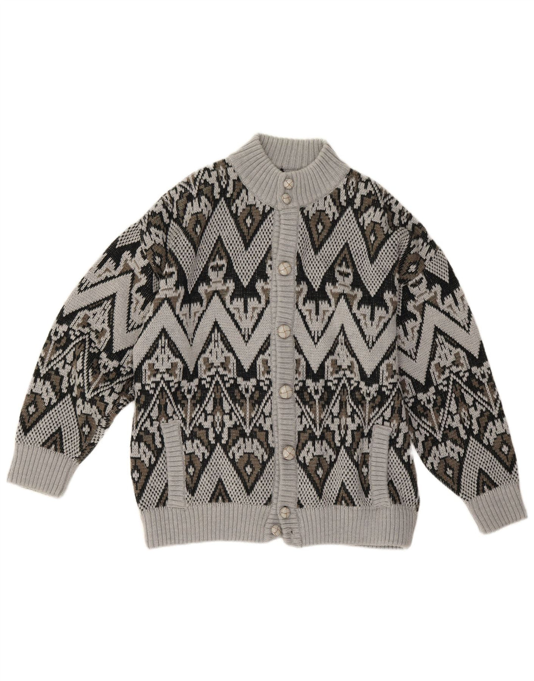 LINEA Męski sweter rozpinany, duży, szary, geometryczny akryl