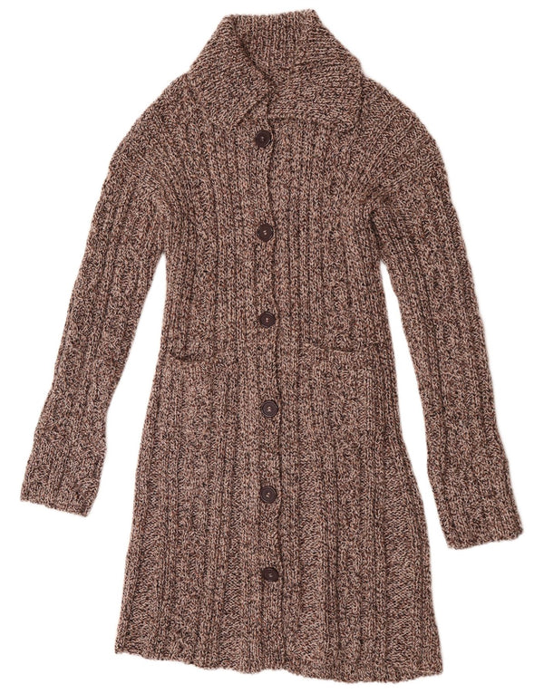 Sweter damski o przedłużonym kroju w stylu vintage, UK 14, średni brąz