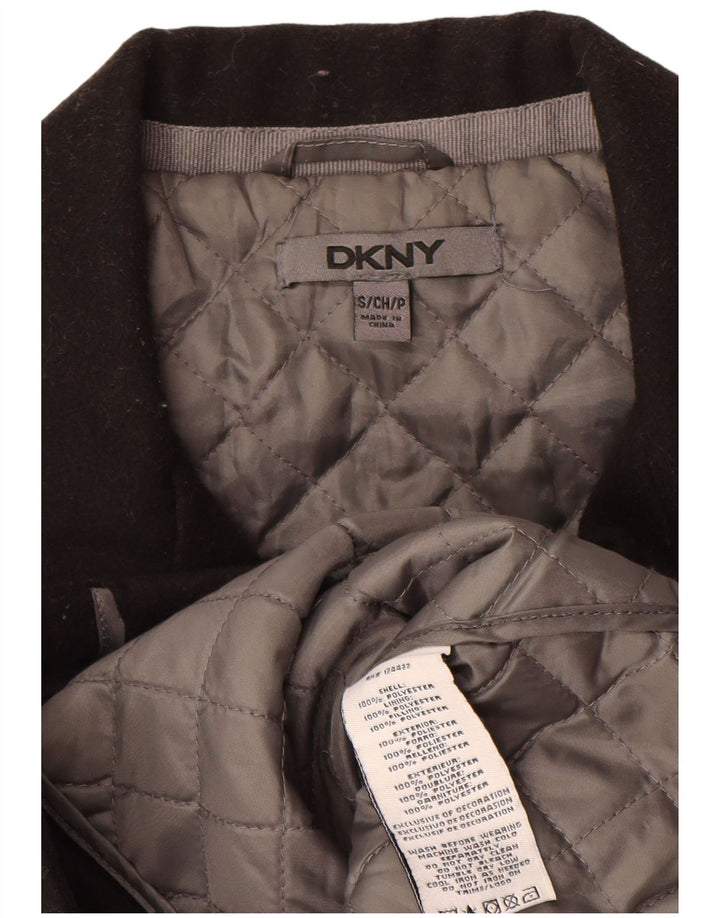 Dkny damski płaszcz grochowy UK 10, mały, czarny poliester z blokami kolorów