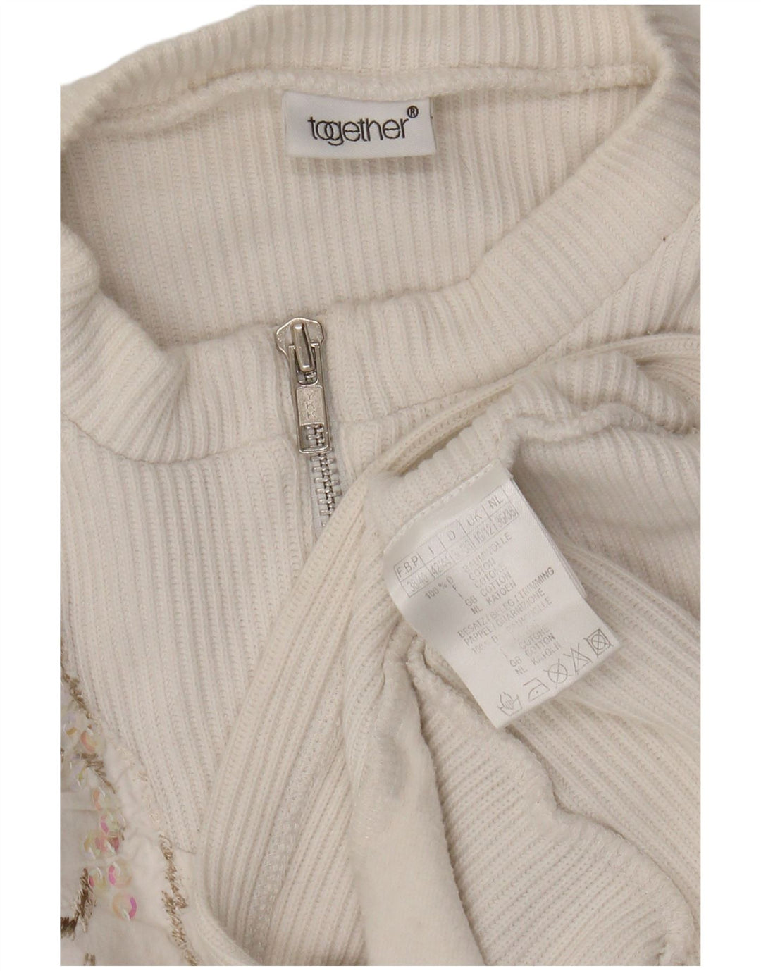 Damski sweter damski z grafiką i zamkiem błyskawicznym UK 10/12, średni biały