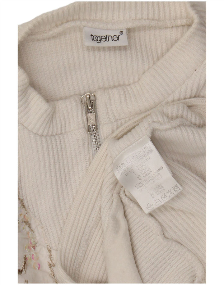 Damski sweter damski z grafiką i zamkiem błyskawicznym UK 10/12, średni biały