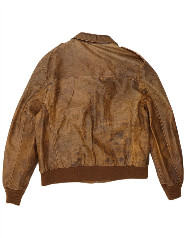 Vintage męska skórzana kurtka wojskowa IT 44 XS brązowa
