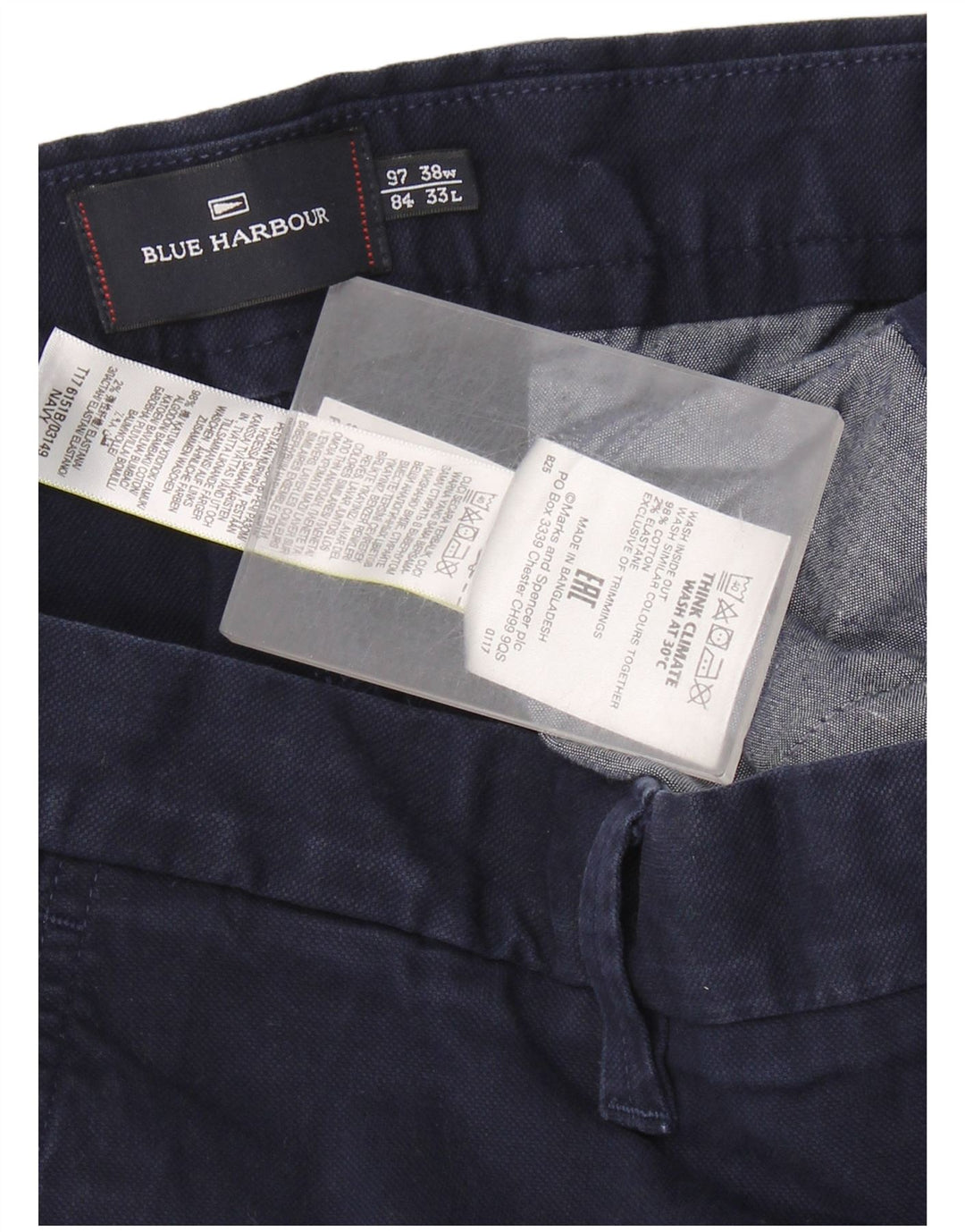 Męskie spodnie chino Marks & Spencer Blue Harbor W38 L33 Granatowa bawełna