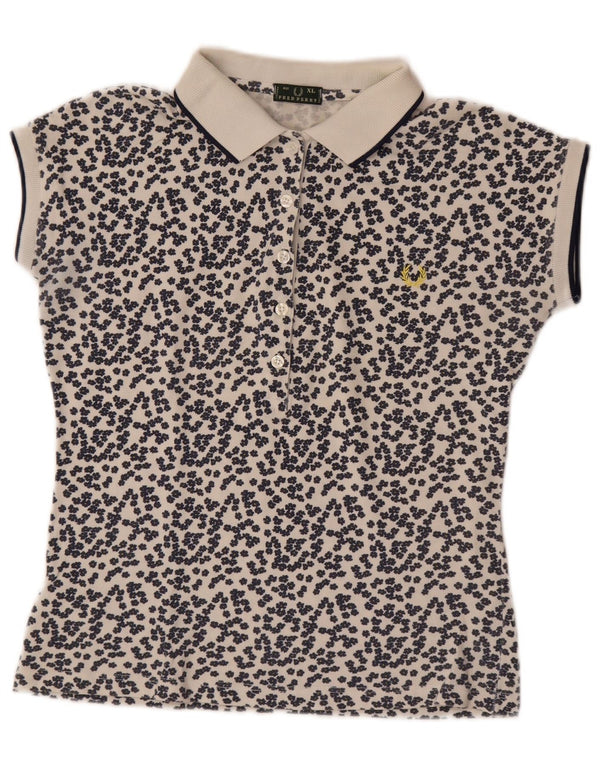 Fred Perry Womens Crop Polo Shirt UK 18 XL White Floral Cotton