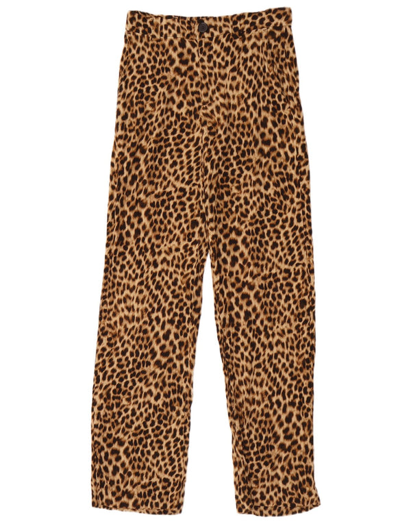 Damskie proste spodnie chino Zara XS W24 L30 Brązowa wiskoza z nadrukiem zwierzęcym