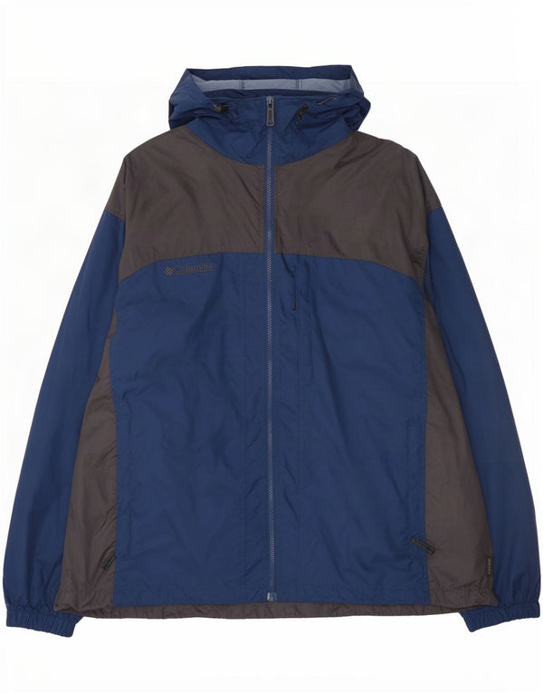 Męska kurtka przeciwdeszczowa z kapturem Columbia UK 44 2XL Niebieski nylon z blokami kolorów