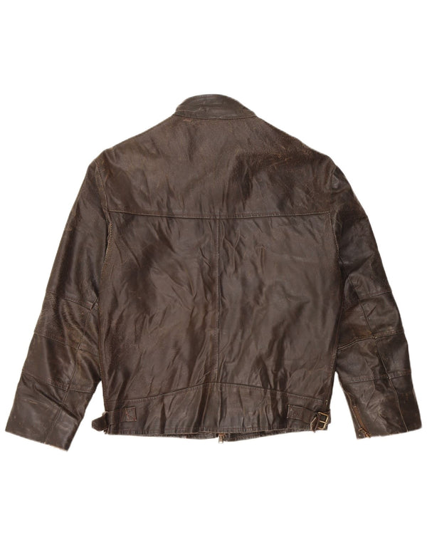 Damska kurtka skórzana VINTAGE z rękawem 3/4 UK 14, średnia brązowa skóra