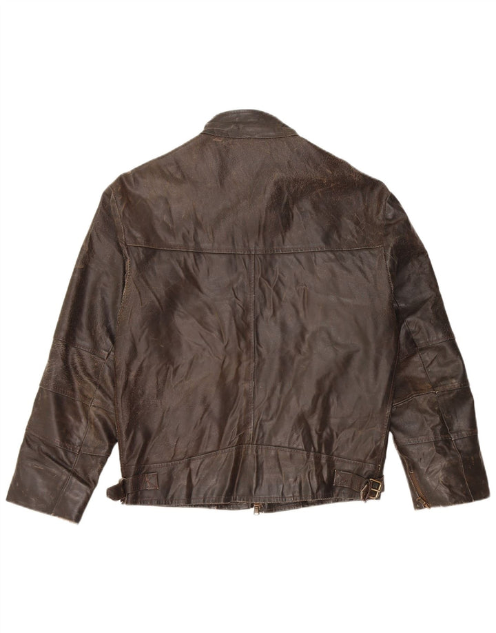 Damska kurtka skórzana VINTAGE z rękawem 3/4 UK 14, średnia brązowa skóra