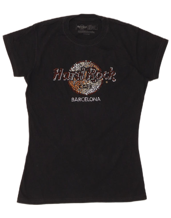 T-shirt damski HARD ROCK CAFE Barcelona z grafiką Top UK 10, mały, czarny