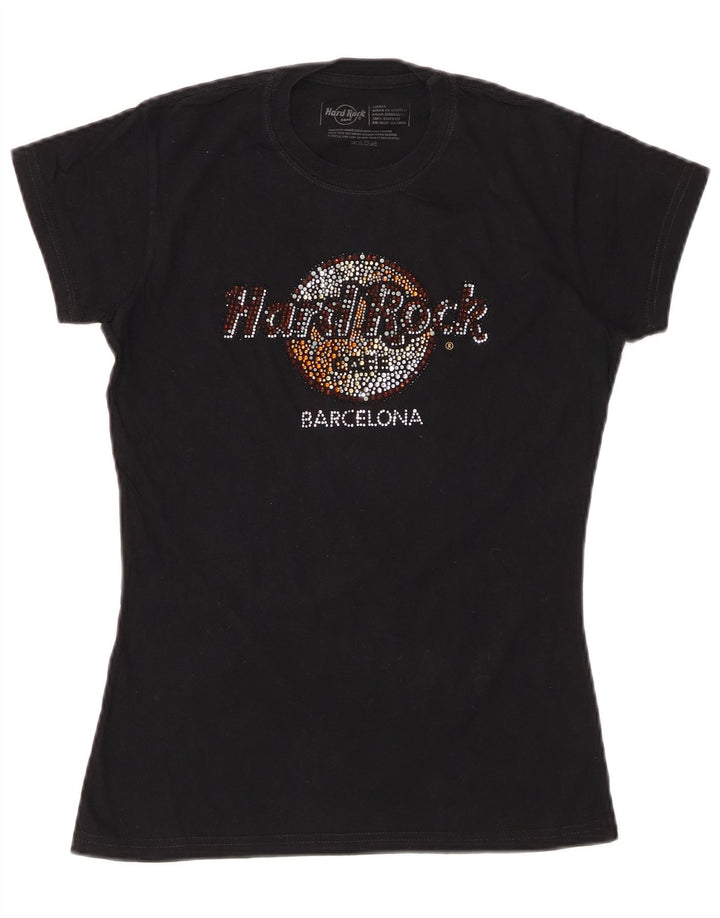 T-shirt damski HARD ROCK CAFE Barcelona z grafiką Top UK 10, mały, czarny