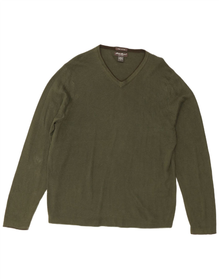 Męski sweter Eddie Bauer z dekoltem w kształcie litery V, średniej wielkości bawełna khaki