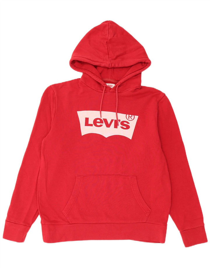 Męski sweter z kapturem Levi's z grafiką, średnio czerwony, bawełniany