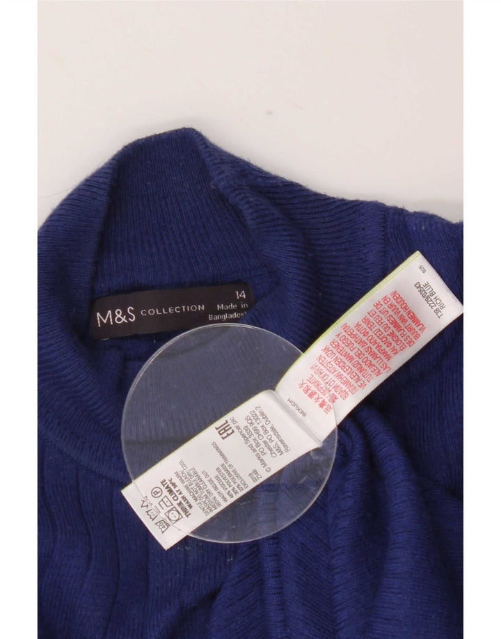 Marks & Spencer Damski sweter z golfem UK 14, średni niebieski, wiskoza