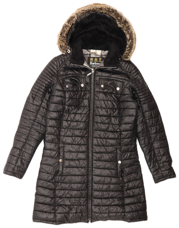 Barbour damski płaszcz oversize z kapturem, ocieplany UK 10 mały czarny poliester