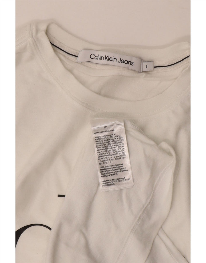 CALVIN KLEIN JEANS Męski T-shirt z grafiką, mały, biały, bawełniany
