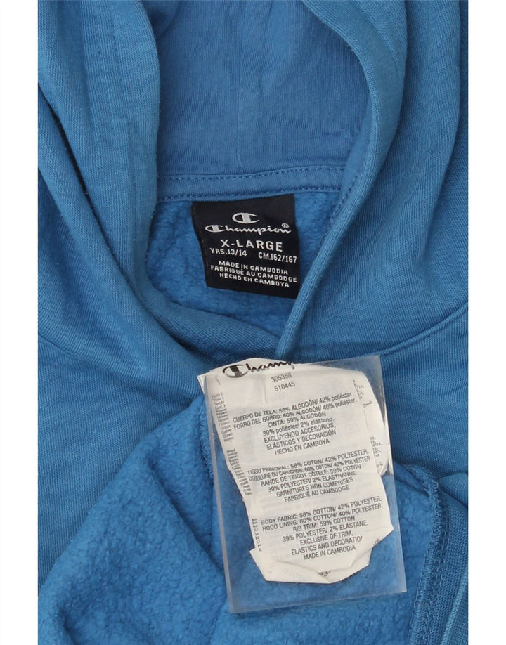 Chłopięcy sweter z kapturem CHAMPION z grafiką 13-14 lat XL, niebieski, bawełniany
