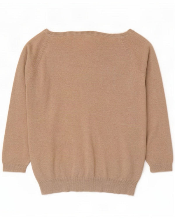 Damski sweter Zara z rękawami 3/4 i odkrytymi ramionami UK 14, duży, beżowy, bawełniany