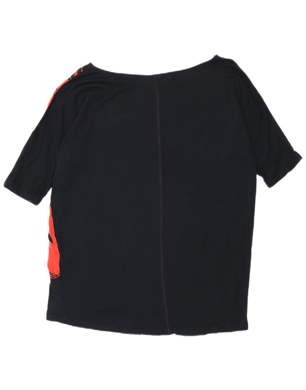 Desigual damski top z grafiką o luźnym kroju z rękawem 3/4, UK 14, średni czarny, bawełniany