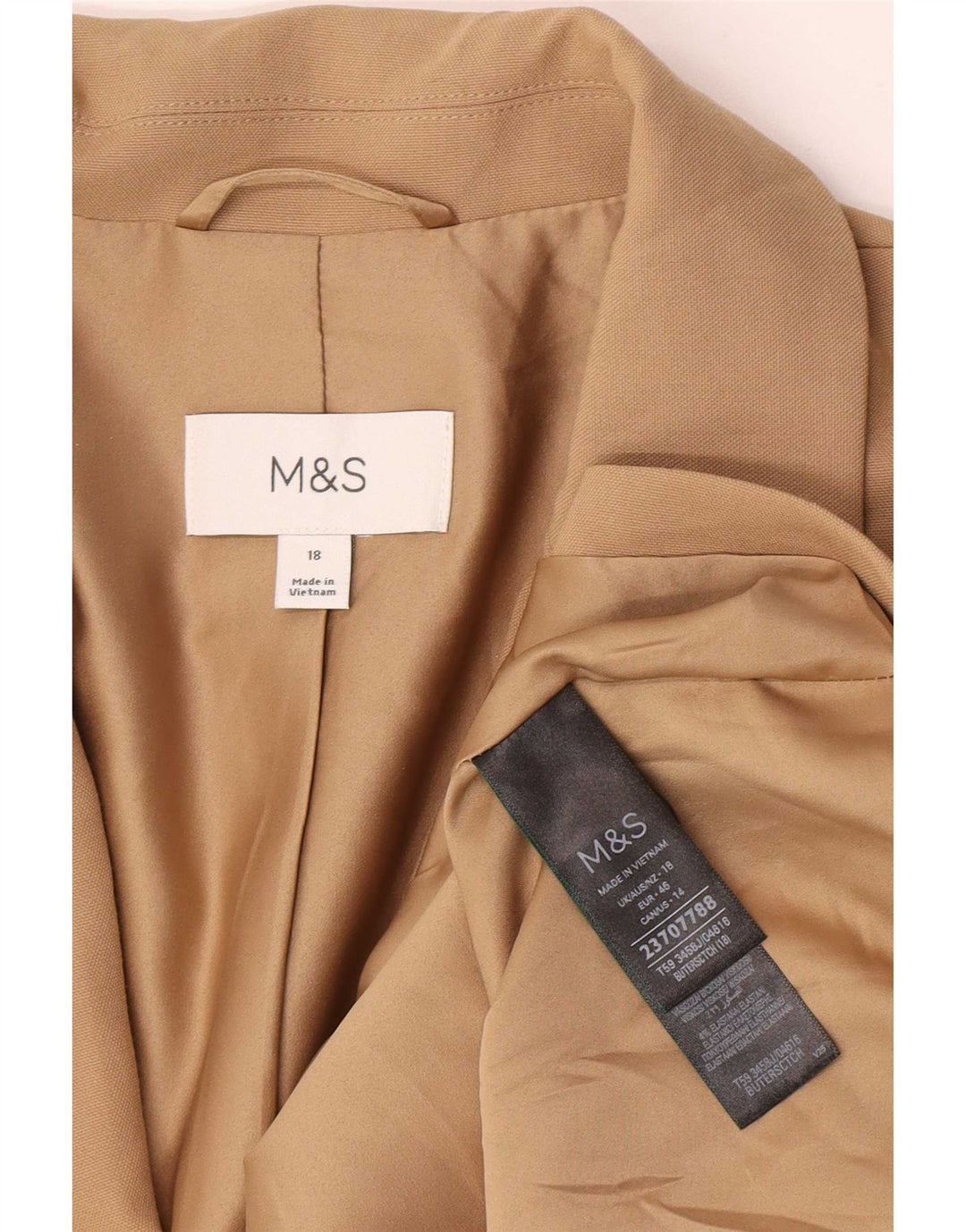 Marks & Spencer Damska marynarka zapinana na 1 guzik, UK 18 XL, beżowy poliester