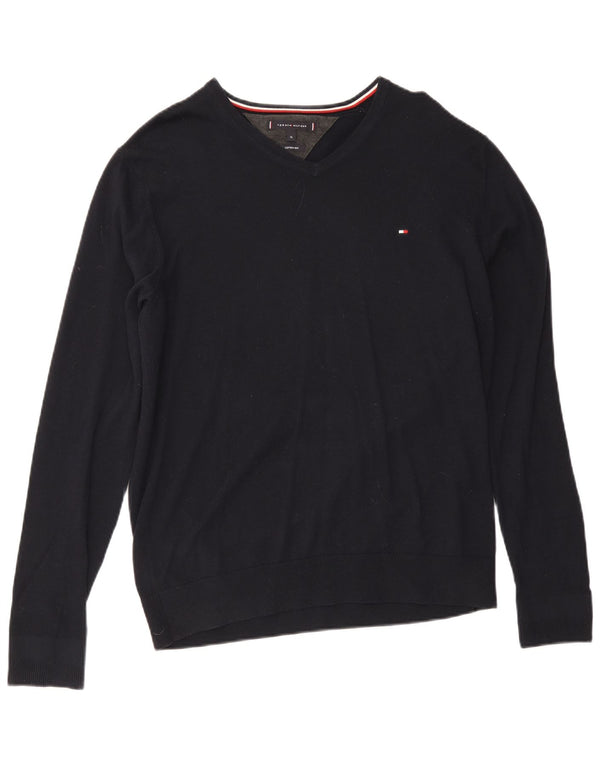Tommy Hilfiger Męski sweter z dekoltem w kształcie litery V XL, granatowy, bawełniany