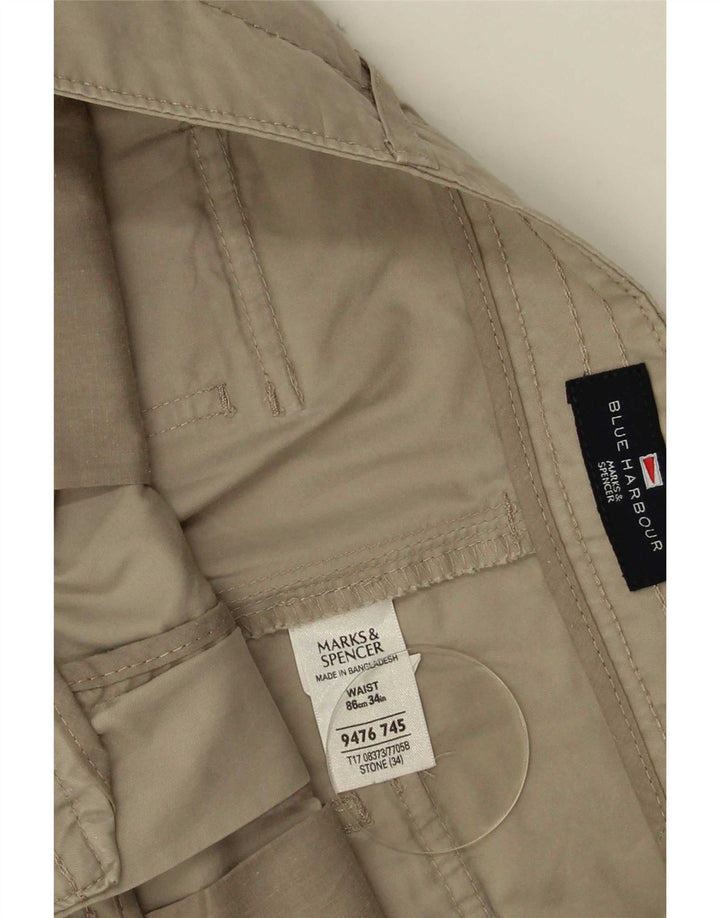 Marks & Spencer Męskie bermudy Blue Harbor W34, duże, beżowe, bawełniane