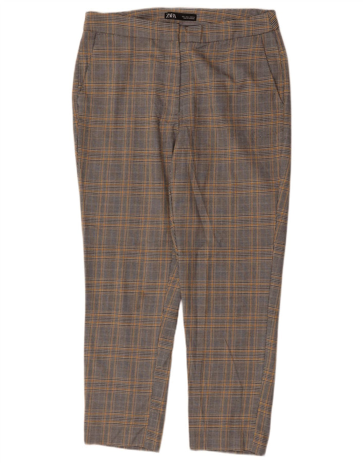 Damskie proste spodnie chino ZARA duże W30 L26 szare pepitkę