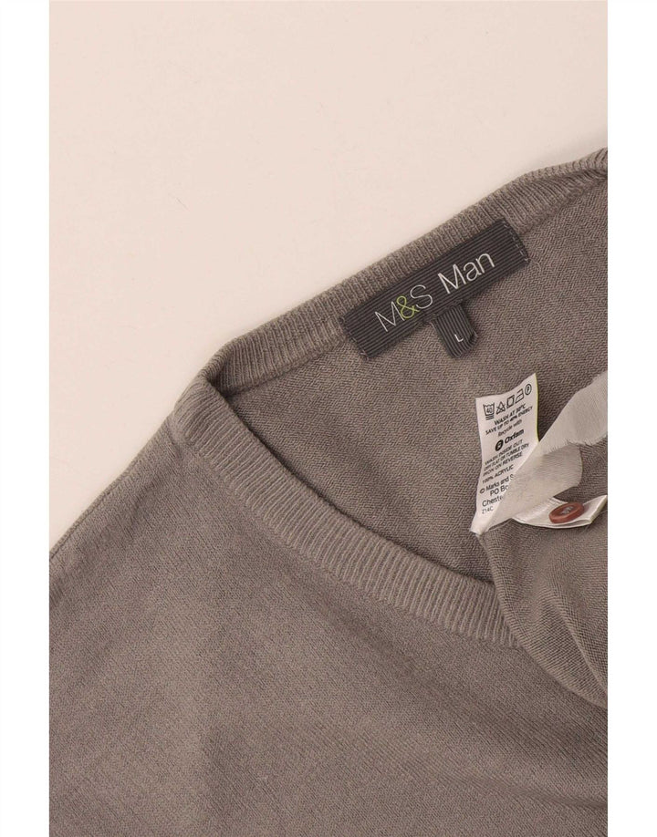 Marks & Spencer Męski sweter z dekoltem w kształcie litery V, duży, szary, akrylowy
