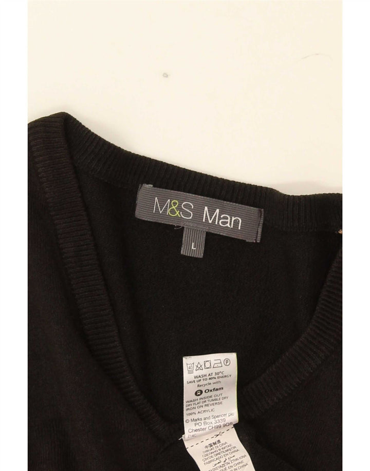 Marks & Spencer Męski sweter z dekoltem w kształcie litery V, duży, czarny, akrylowy