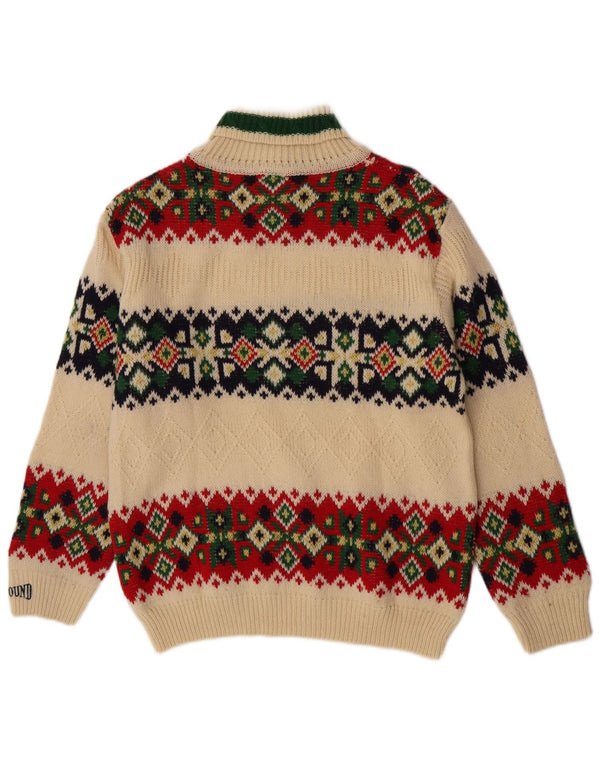 Sweter chłopięcy Foxhound z wywijanym dekoltem 15-16 lat Off White Fair Isle Wool