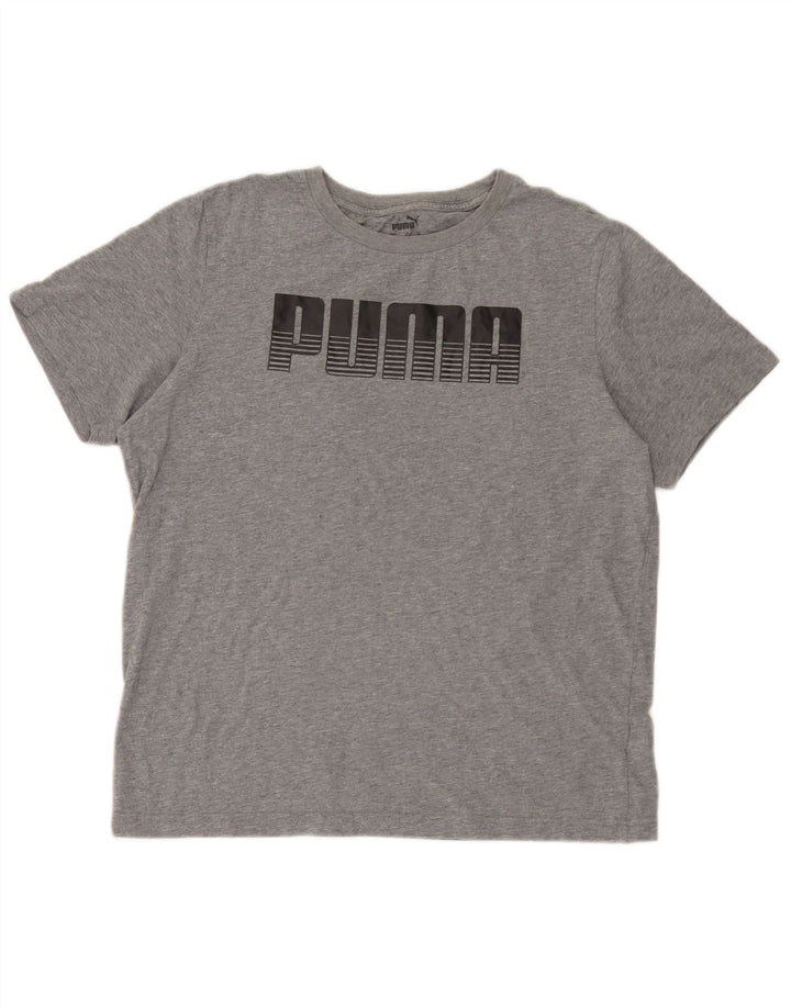 Męska koszulka z grafiką Puma, średnia, szara, bawełniana nakrapiana
