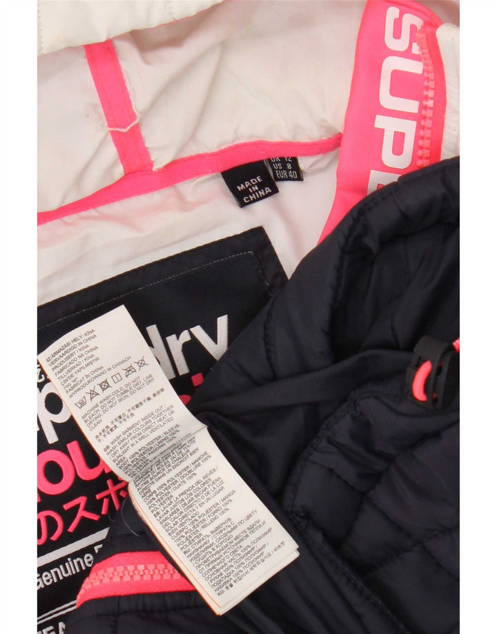 Damska ocieplana kurtka z kapturem Superdry UK 12, średni granat, blok kolorów