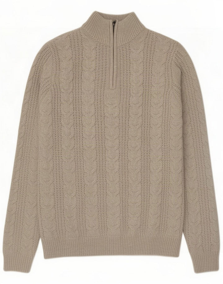 Męski sweter zapinany na zamek French Connection, średni beż akrylowy