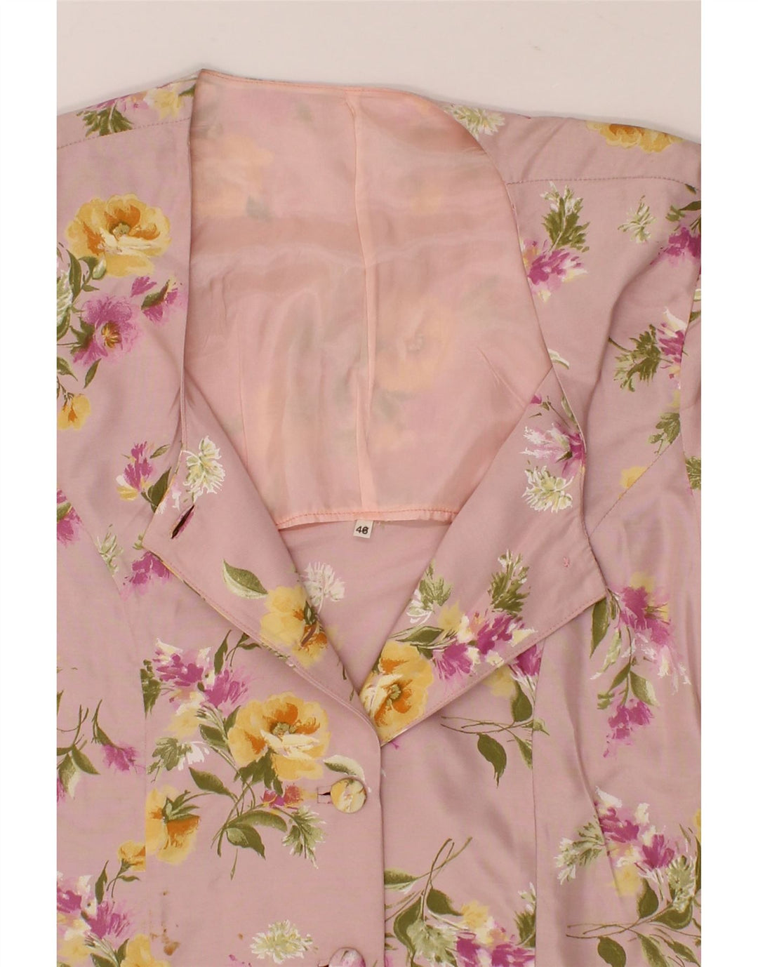 VINTAGE Womens Short Sleeve 5 Button Blazer Jacket IT 46 Large Pink Floral Vintage Vintage and Second-Hand Vintage from Messina Hembry 