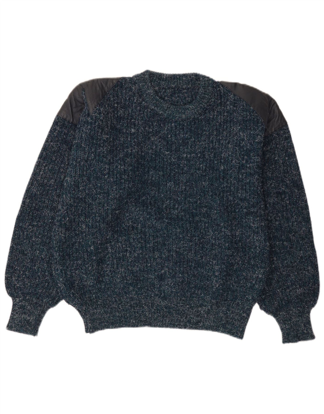Vintage męski sweter z okrągłym dekoltem, średni granatowy, wełniany cętki
