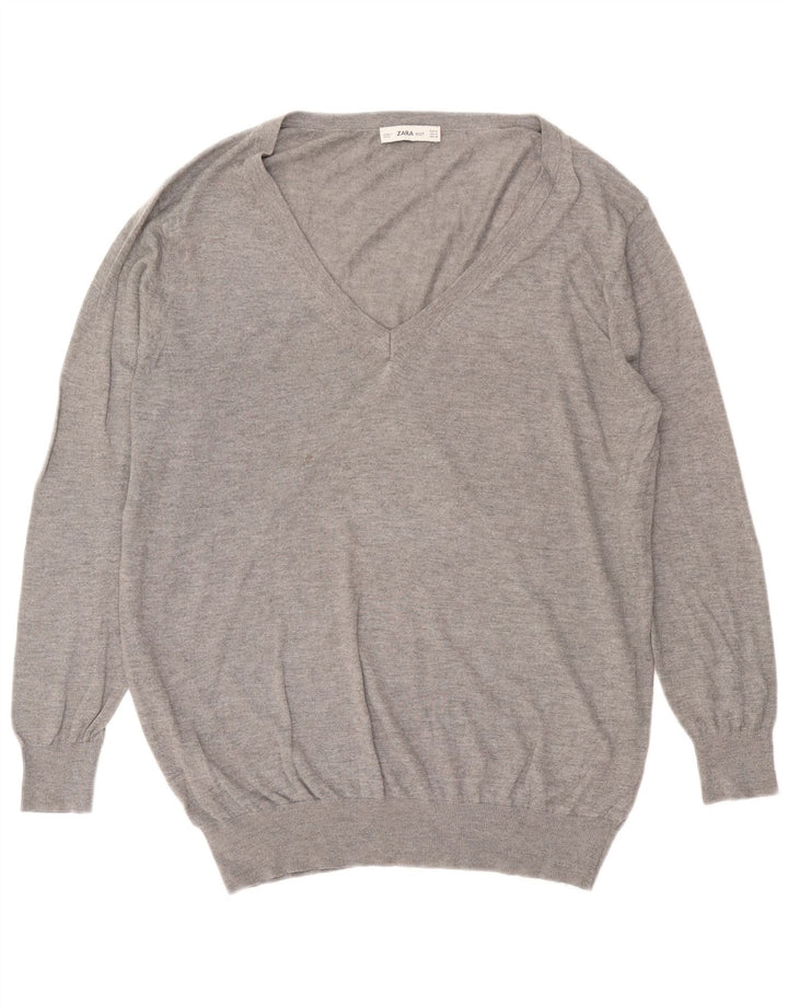 Sweter damski Zara Oversize z dekoltem w kształcie litery V, UK 14, średni szary