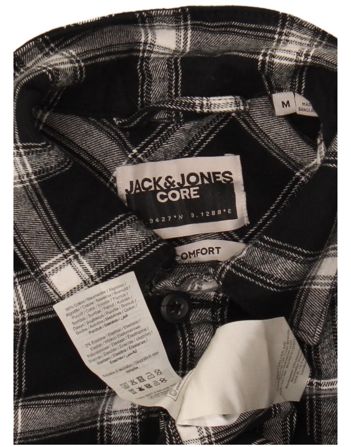 Koszula flanelowa męska Jack & Jones Comfort Fit, bawełniana w średnią czarną kratkę