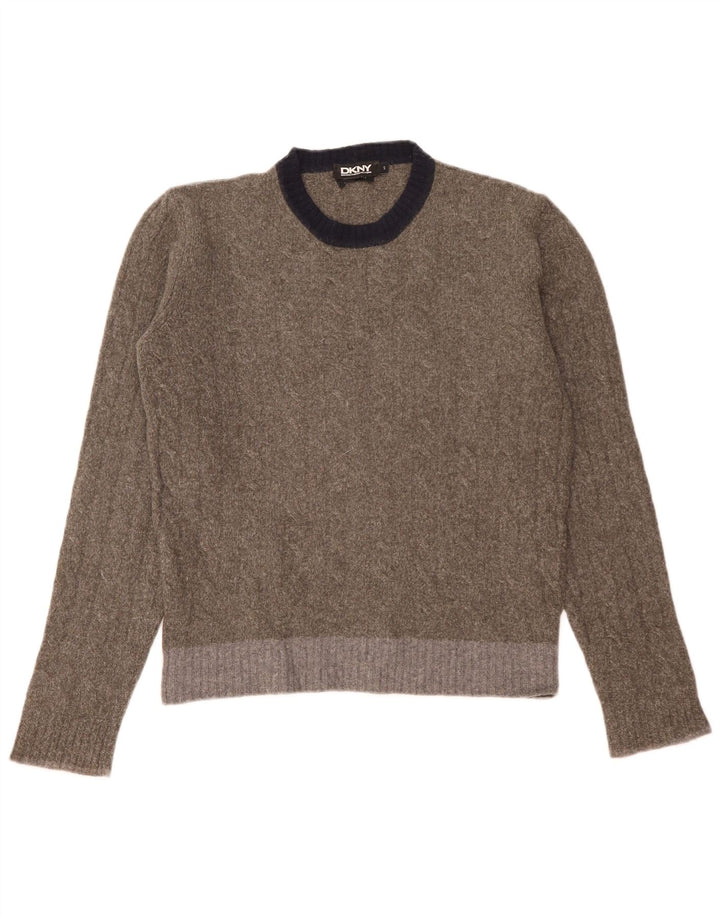Dkny Męski sweter z okrągłym dekoltem, mały, szary, wełniany blok kolorów