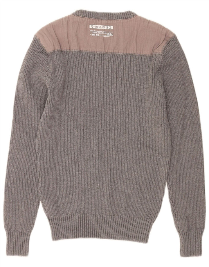 Męski sweter Jack & Jones z okrągłym dekoltem, średnioszary, bawełniany w bloki kolorów