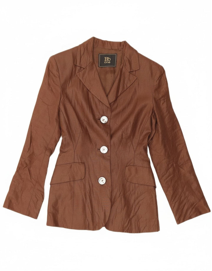 Vintage damska marynarka zapinana na 3 guziki UK 10, mała brązowa