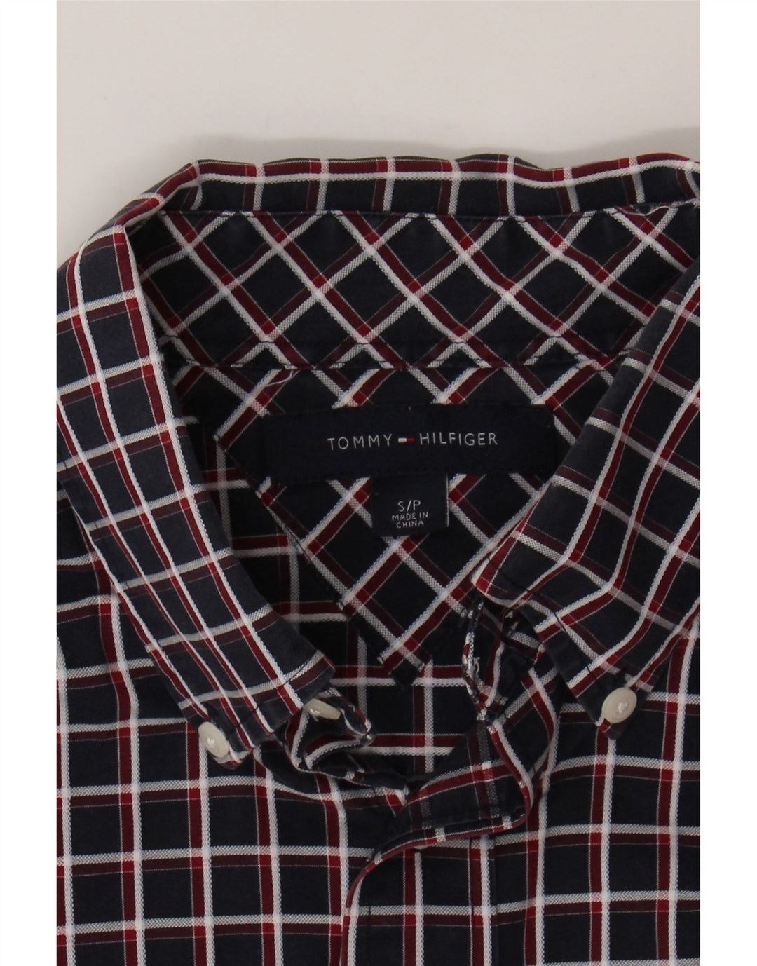 TOMMY HILFIGER Mens Short Sleeve Shirt Small Navy Blue Check Cotton