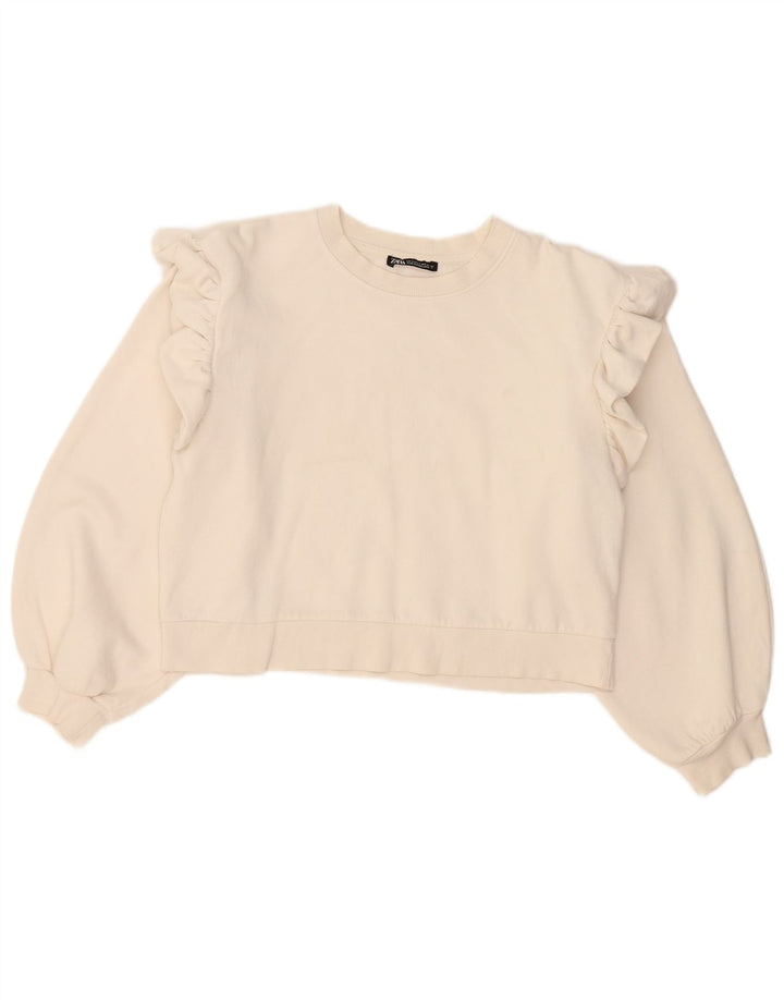 Bluza damska Zara Crop Oversize Sweter UK 10 Small White Cotton