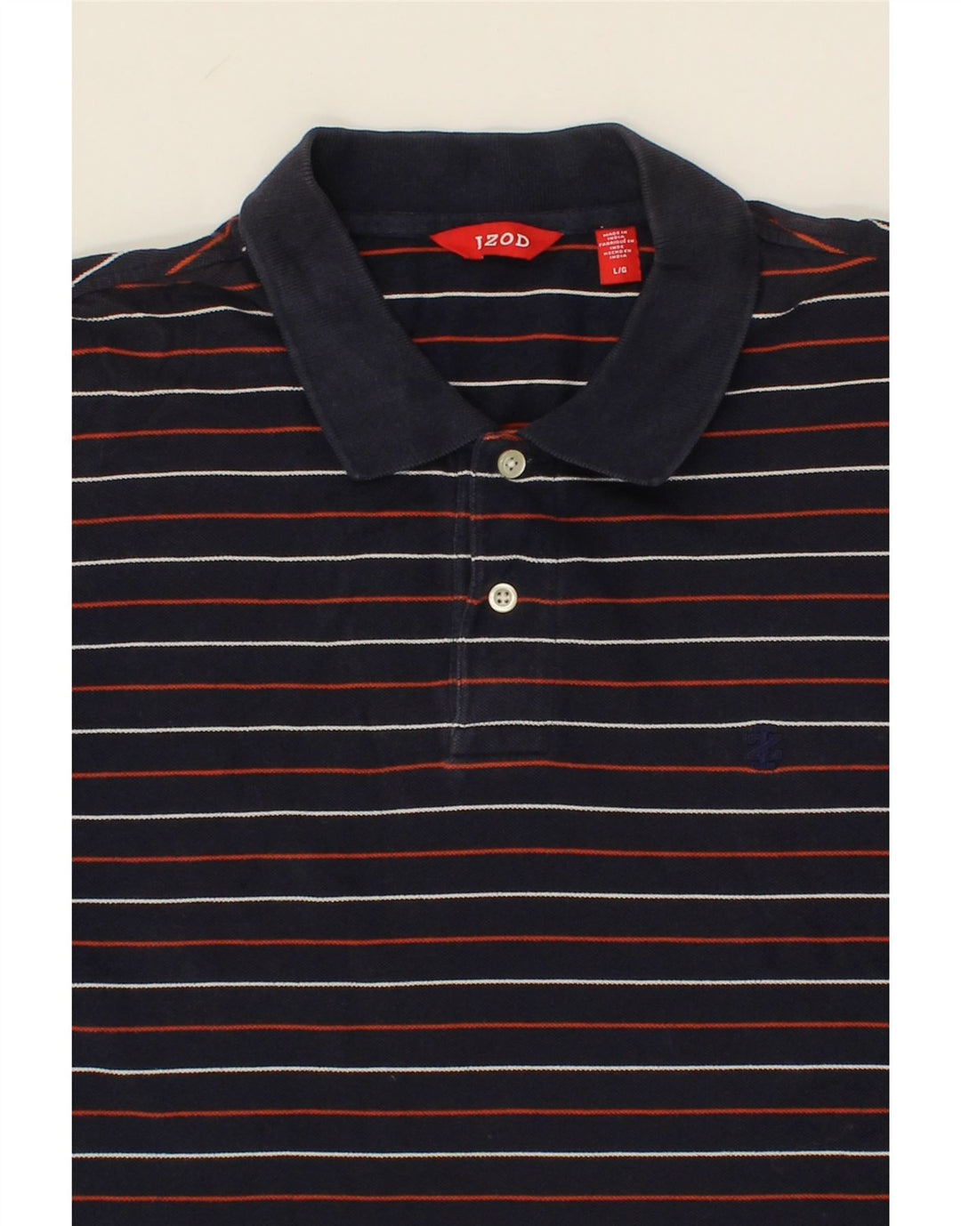 IZOD Mens Polo Shirt Large Navy Blue Striped Cotton Vintage Izod and Second-Hand Izod from Messina Hembry 