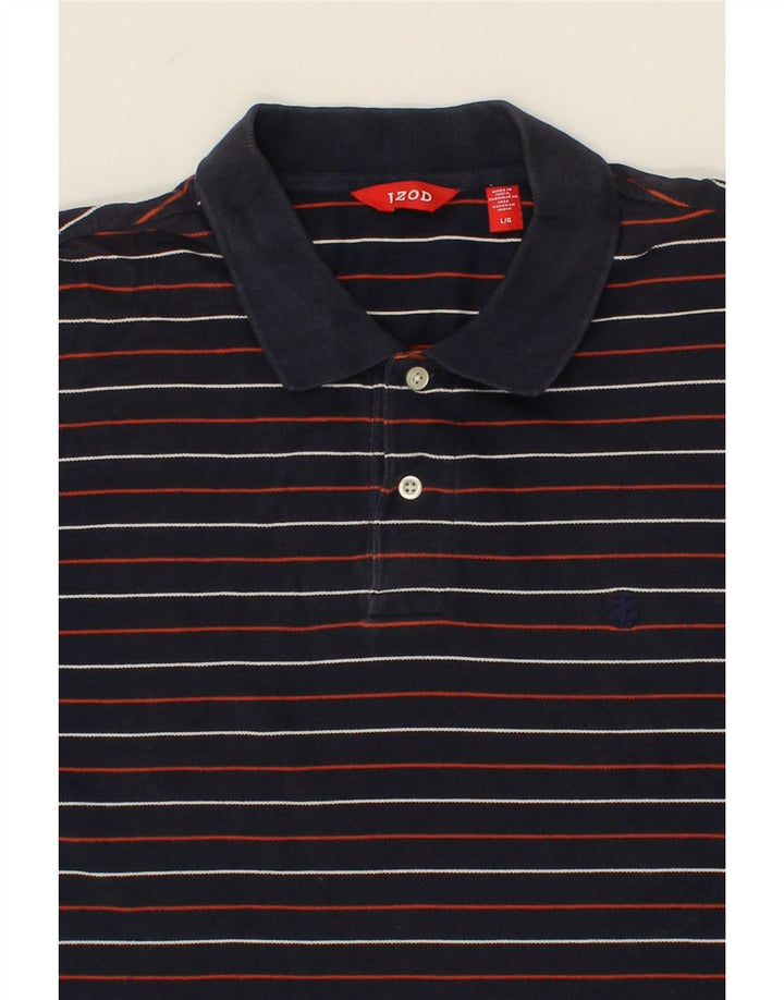 IZOD Mens Polo Shirt Large Navy Blue Striped Cotton Vintage Izod and Second-Hand Izod from Messina Hembry 
