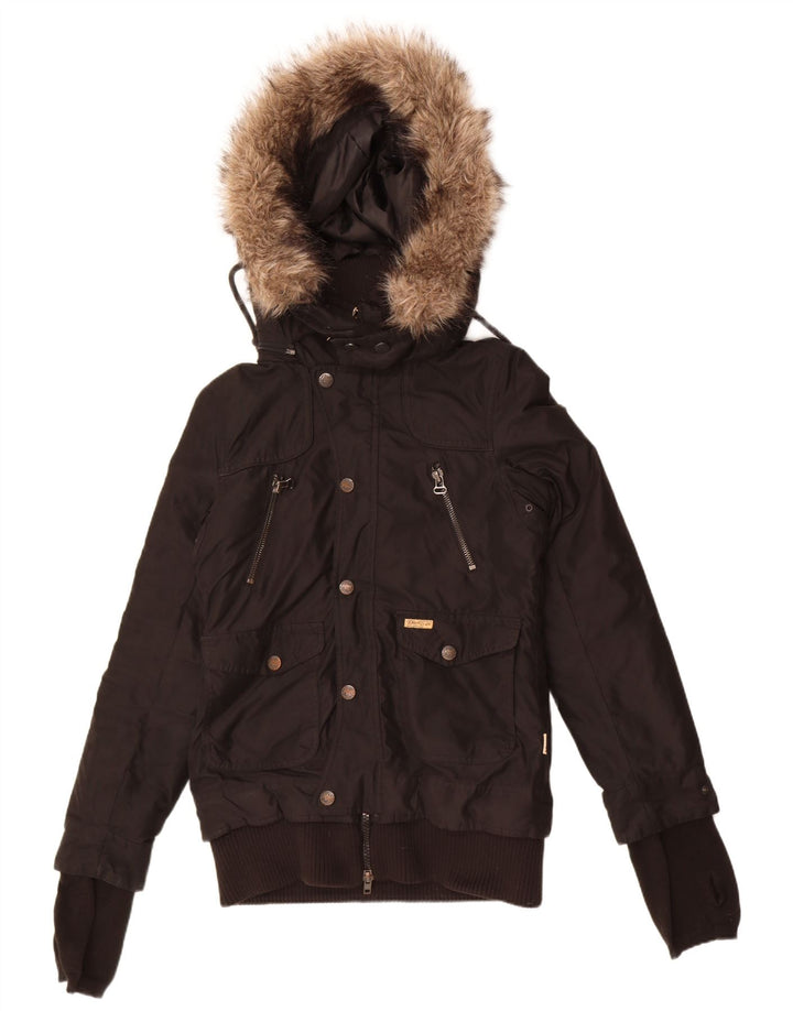 Damska kurtka bomberka z kapturem KHUJO UK 14, średni czarny poliester