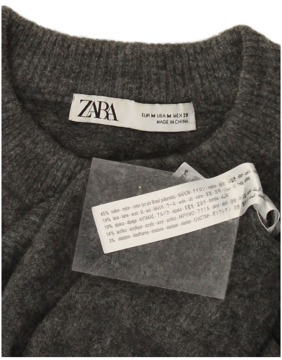 ZARA Womens Crew Neck Jumper Sweater UK 14 Medium Grey Nylon